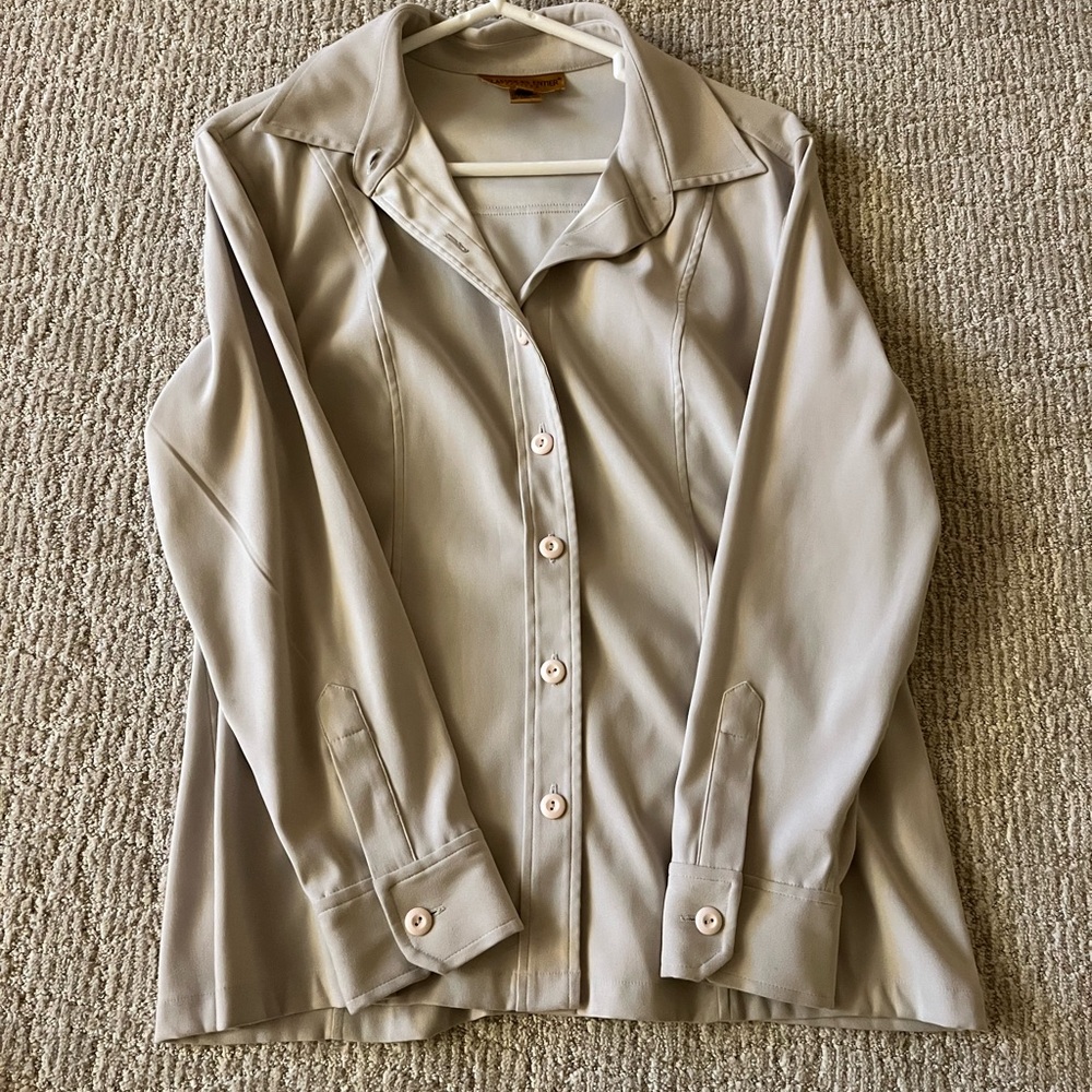 Vintage Beige Button-Up Blouse